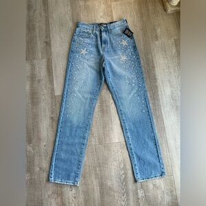 Fashion Nova Straight Leg Rhinestone Star Jeans